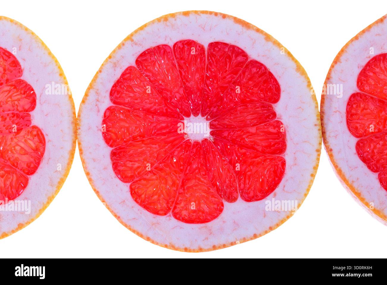 Obst Scheiben von roten Grapefruit isoliert auf weißem Hintergrund, Nahaufnahme Stockfoto