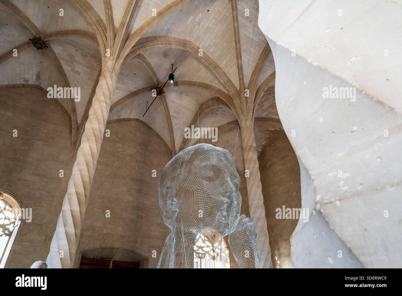 Werk des katalanischen Künstlers Jaume Plensa im gotischen Gebäude von La Lonja, Palma, Mallorca, Balearen, Spanien. Stockfoto