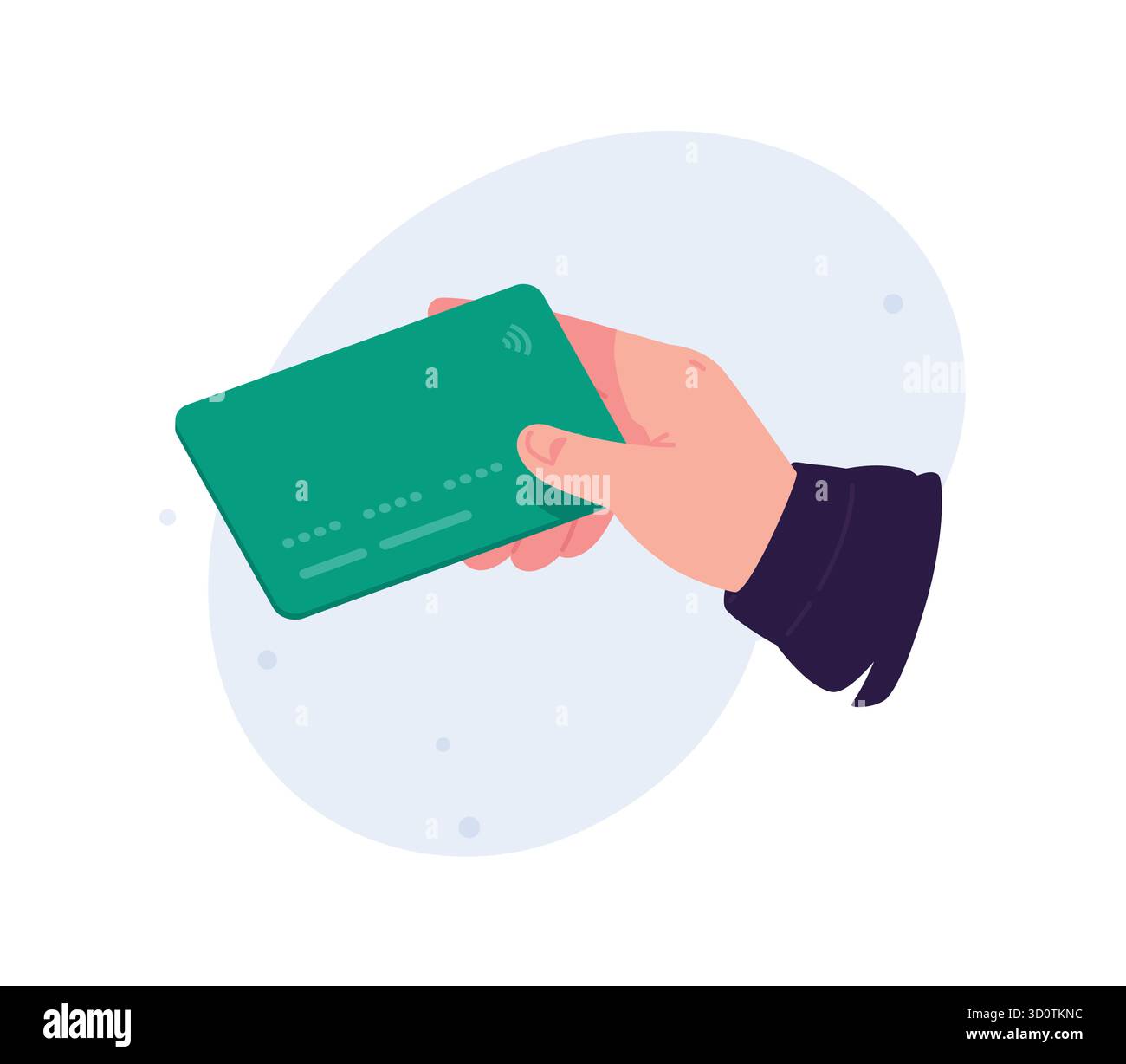 Abbildung eine Hand hält eine Bankkarte. Vektor. Online-Zahlung, Online-Einkäufe. Geldtransfer. Finanzierung und Kredite im Bankensektor. Ein Bild Stock Vektor