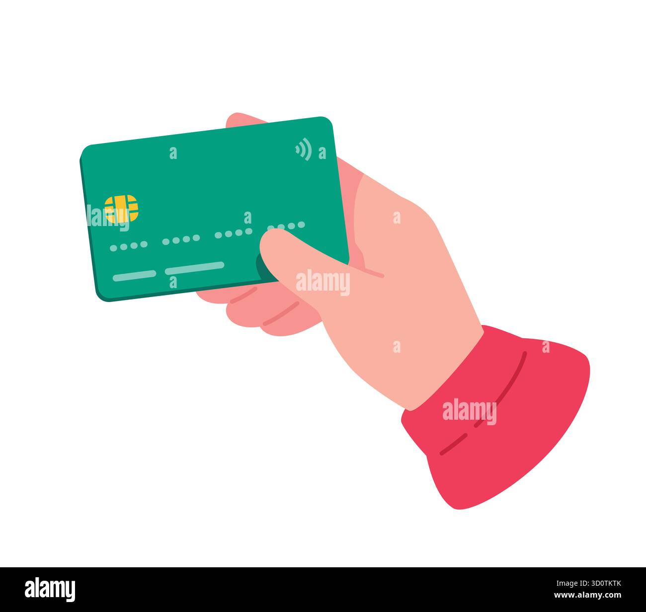 Abbildung: Hand, die eine Bankkarte hält. Debit- oder Kreditkarte. Ein Symbol für bargeldlose Zahlungen und Bankdienstleistungen. Der Begriff der bargeldlosen Zahlung Stock Vektor