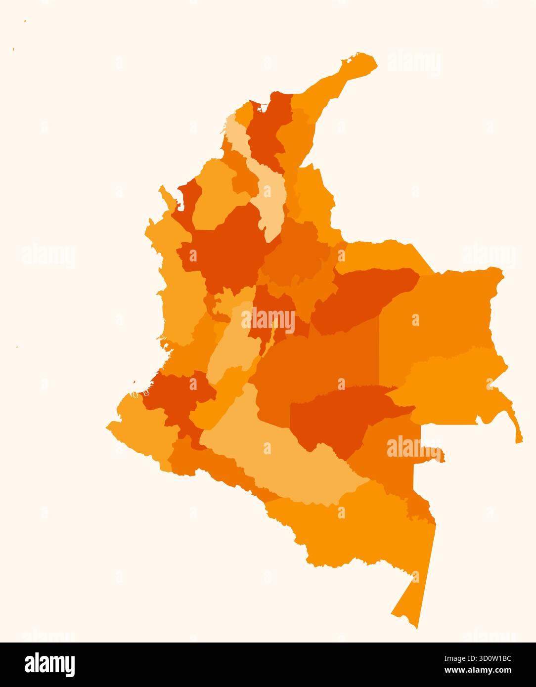 Karte von Kolumbien mit Regionen. Eine einfache Ländergrenzkarte mit Regionentrennungen. Stock Vektor