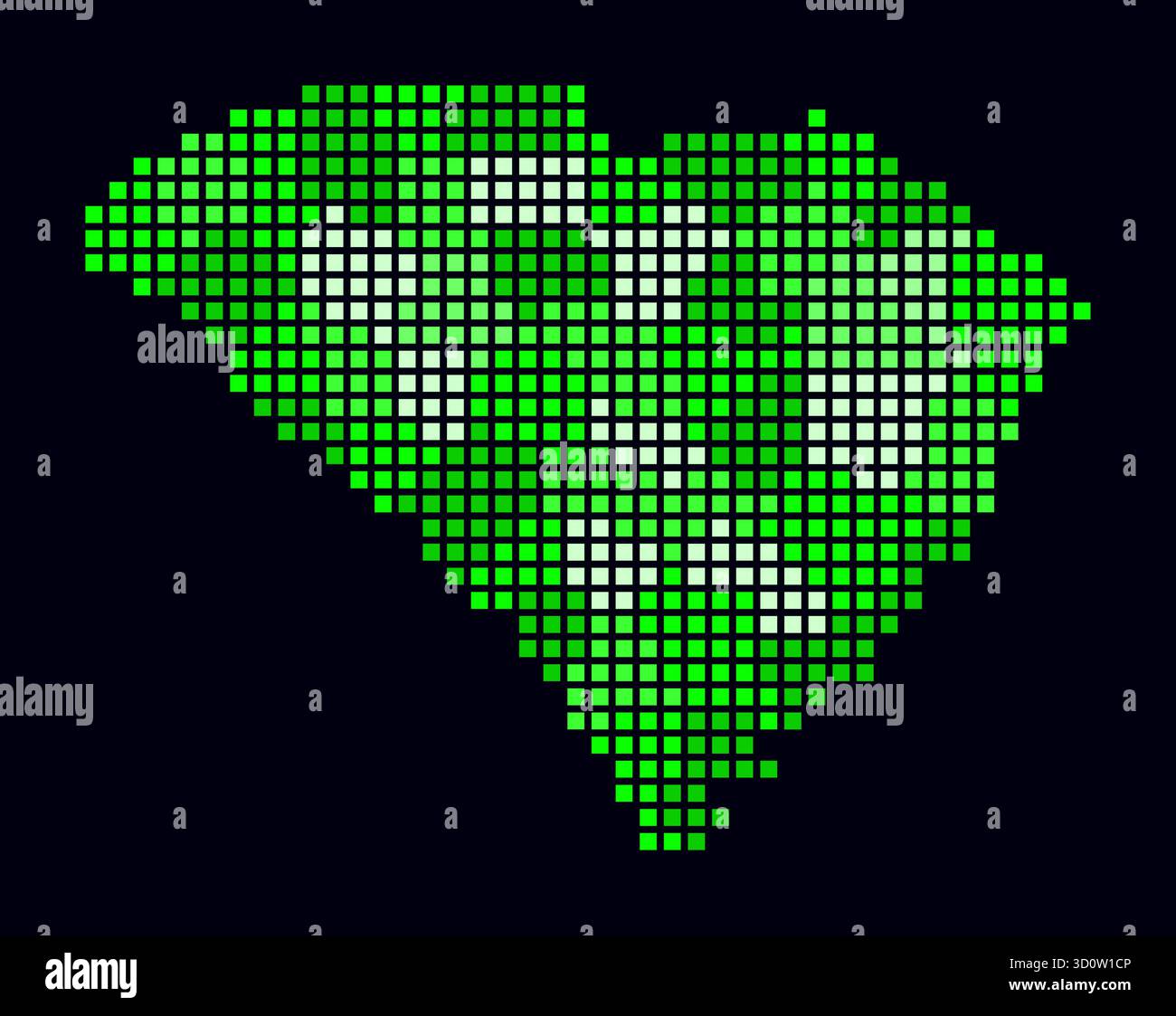 Gepunktete Karte von South Carolina. Digitale Stilkarte des Status auf dunklem Hintergrund. South Carolina-Form mit quadratischen Punkten. Farbige Punkte. Stock Vektor