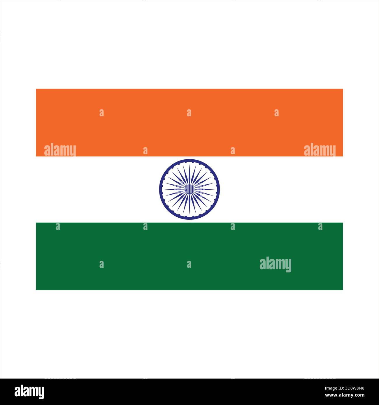 Indien-Flagge mit Safran, weißen, grünen Streifen und ashoka-Chakra. Stock Vektor