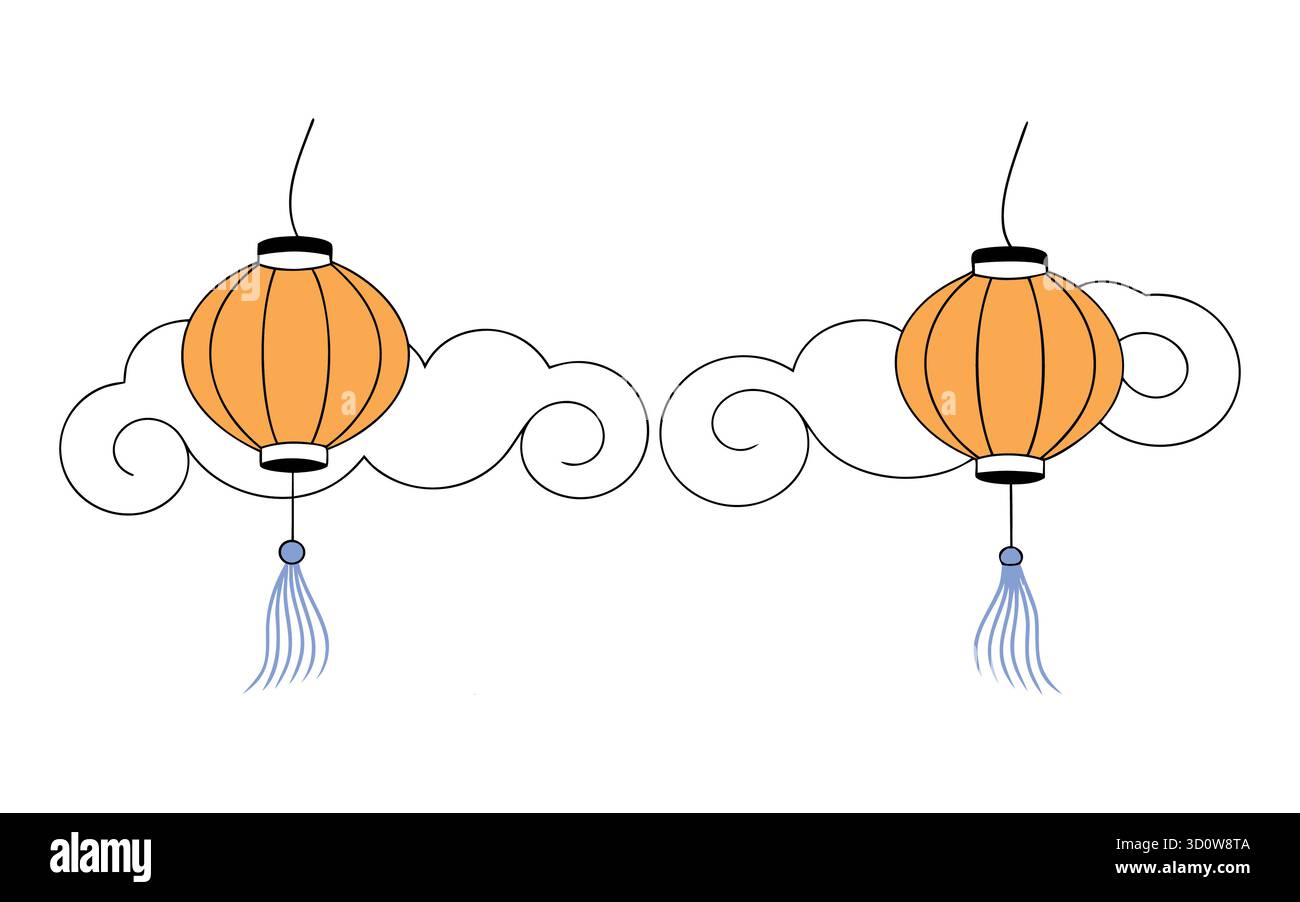 Traditionelle orangefarbene chinesische Windlichter mit Wolkendesign Stock Vektor