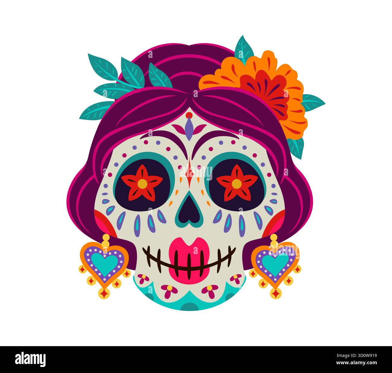 Tag der toten Catrina Frau Calavera Zucker Schädel Stock Vektor