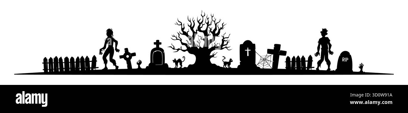 Halloween gruselige Friedhof-Silhouette Stock Vektor