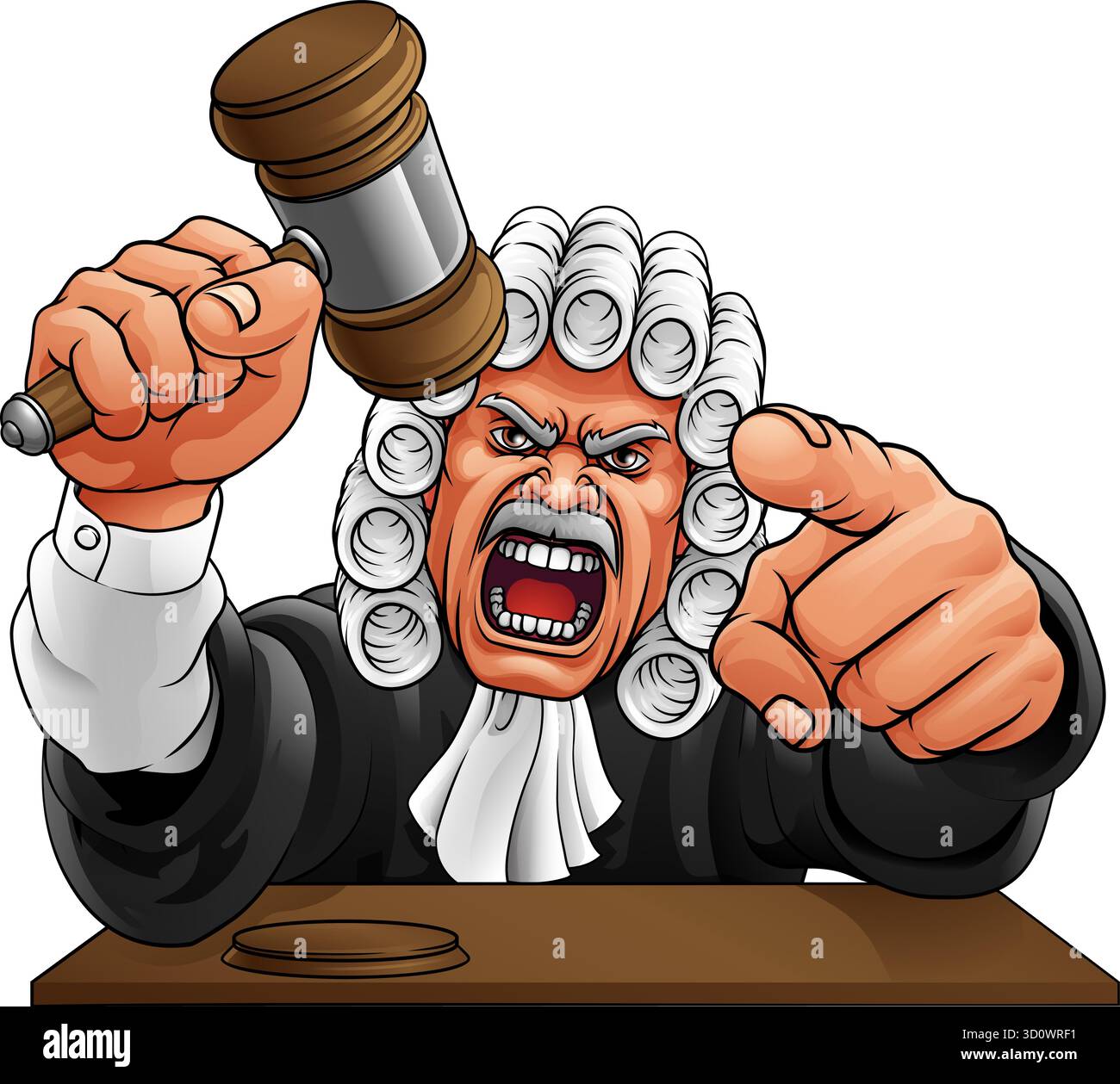 Der Wütende Richter Hammer Gavel Cartoon Charakter Stock Vektor