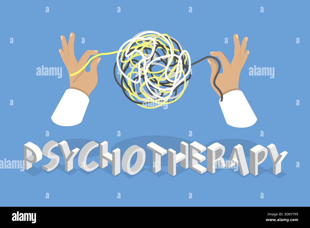 3D-Isometrische flache Illustration der Psychotherapie, Hilfe bei depressiven Störungen Stockfoto