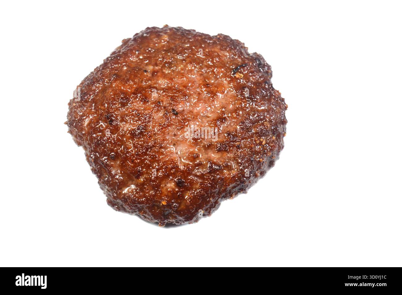 Gekochtes Hamburger-Patty aus gemahlenem Rindfleisch, eine Hackfleischscheibe, typischerweise gewürzt, aus gemahlenem Rindfleisch gebildet, in flachem Öl gegrillt, gekochtes Fleisch Stockfoto