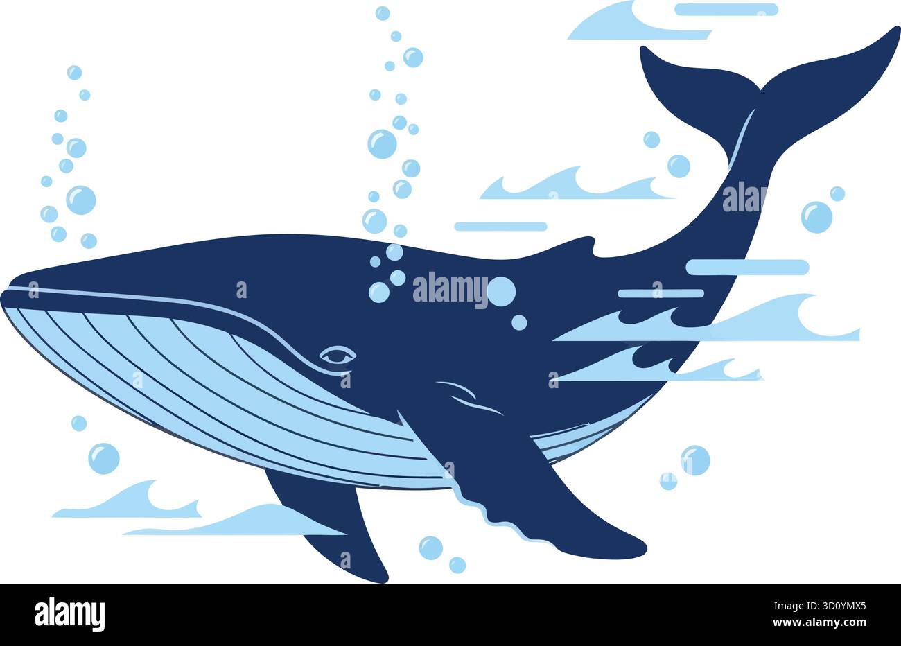 Stilisierter Wal Schwimmen Unter Wasser – Elegante Marine Leben Vektor Illustration Stock Vektor