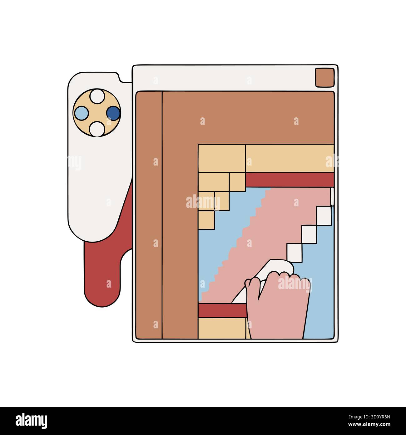 Flache Vektor-Illustration eines bunten Gaming-Controllers mit Hand Stock Vektor