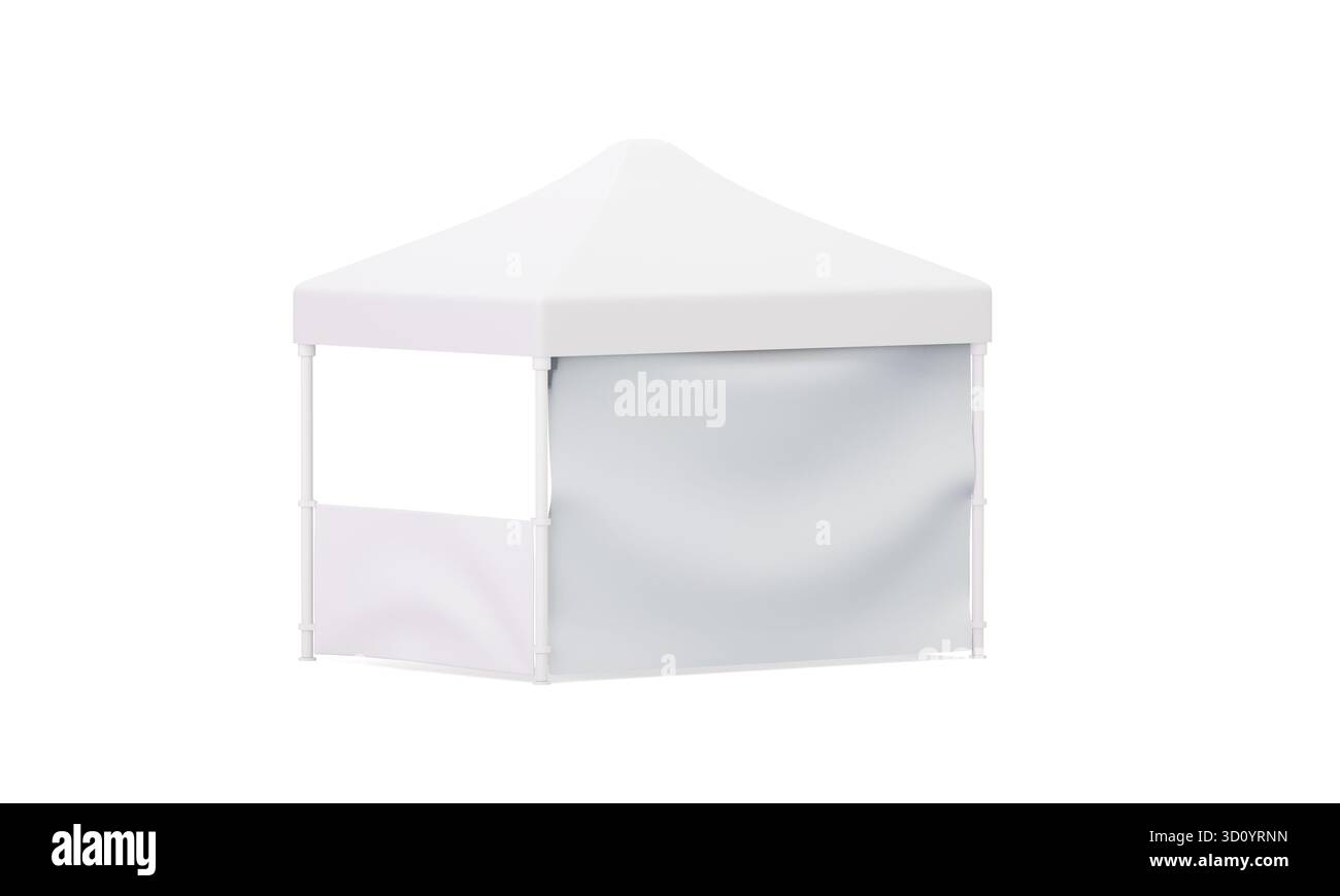 White expo Zelt isolierte Mockup. 3D-Rendering für das Design von Ausstellungen, Messen, Straßenmärkten oder Werbe-Branding. Minimaler, leerer Vordach mit fabelhaftem Stockfoto