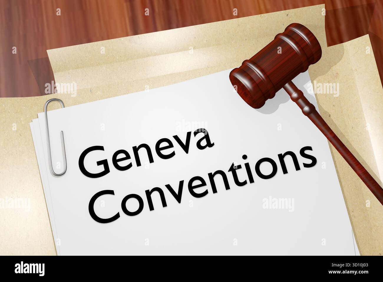 Titel der Genfer Konventionen auf einem Rechtsdokument Stockfoto