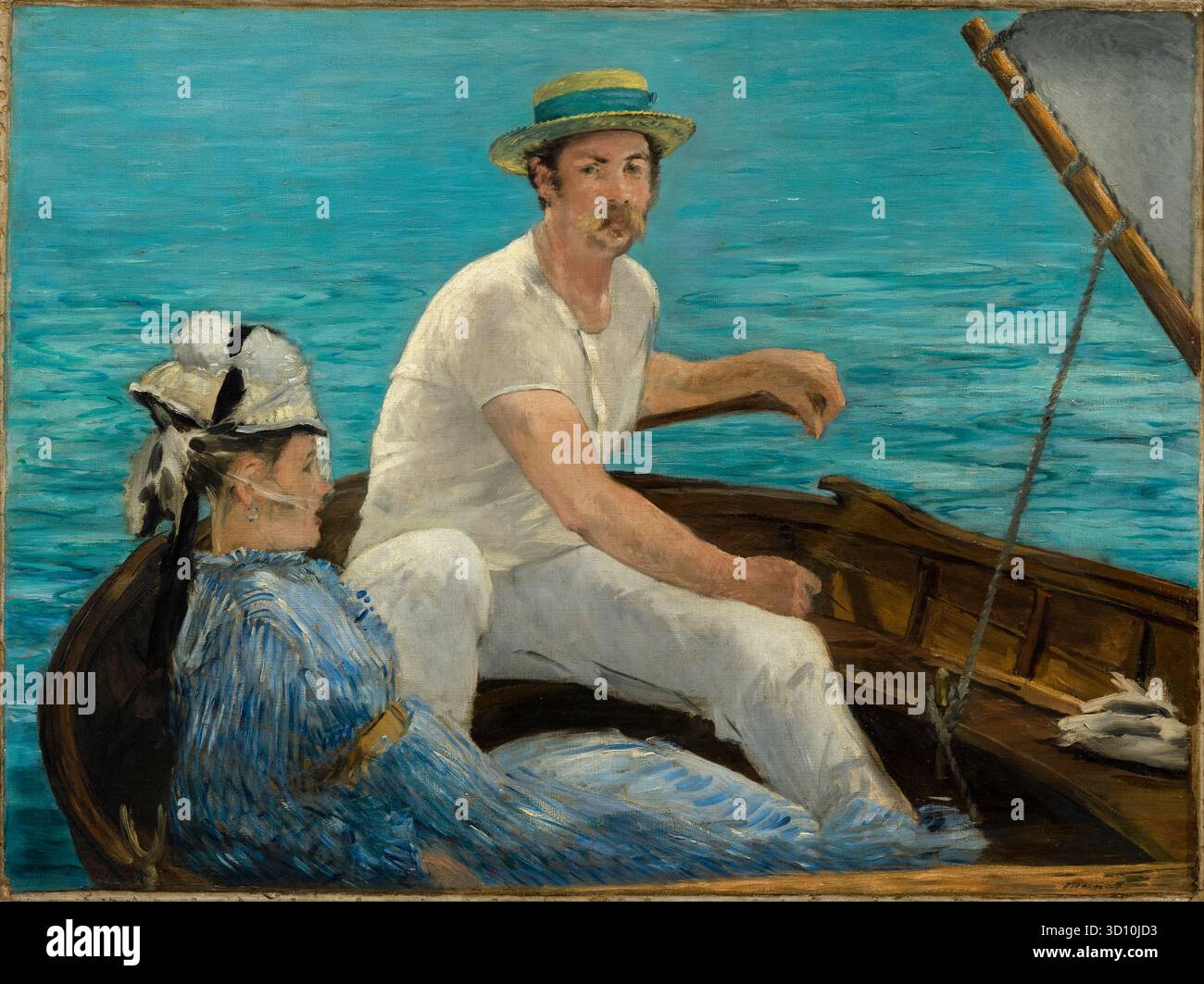 Boating 1874 Ölgemälde des französischen Künstlers Edouard Manet (1832–1883), das einen Mann und eine Frau auf der seine zeigt, mit deutlichen impressionistischen breiten Strichen, Farbenebenen und Einflüssen japanischer Drucke. Stockfoto