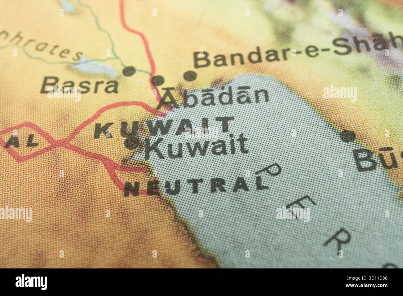 Eine politische Weltkarte konzentriert sich auf die Arabische Halbinsel und zeigt Länder und geografische Merkmale A Stockfoto