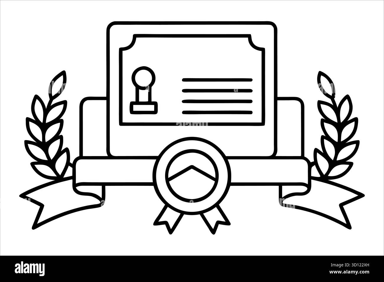 Line Art mit Zertifikat und Auszeichnung – Leistung und Anerkennung Vektor-Icon-Design Stock Vektor