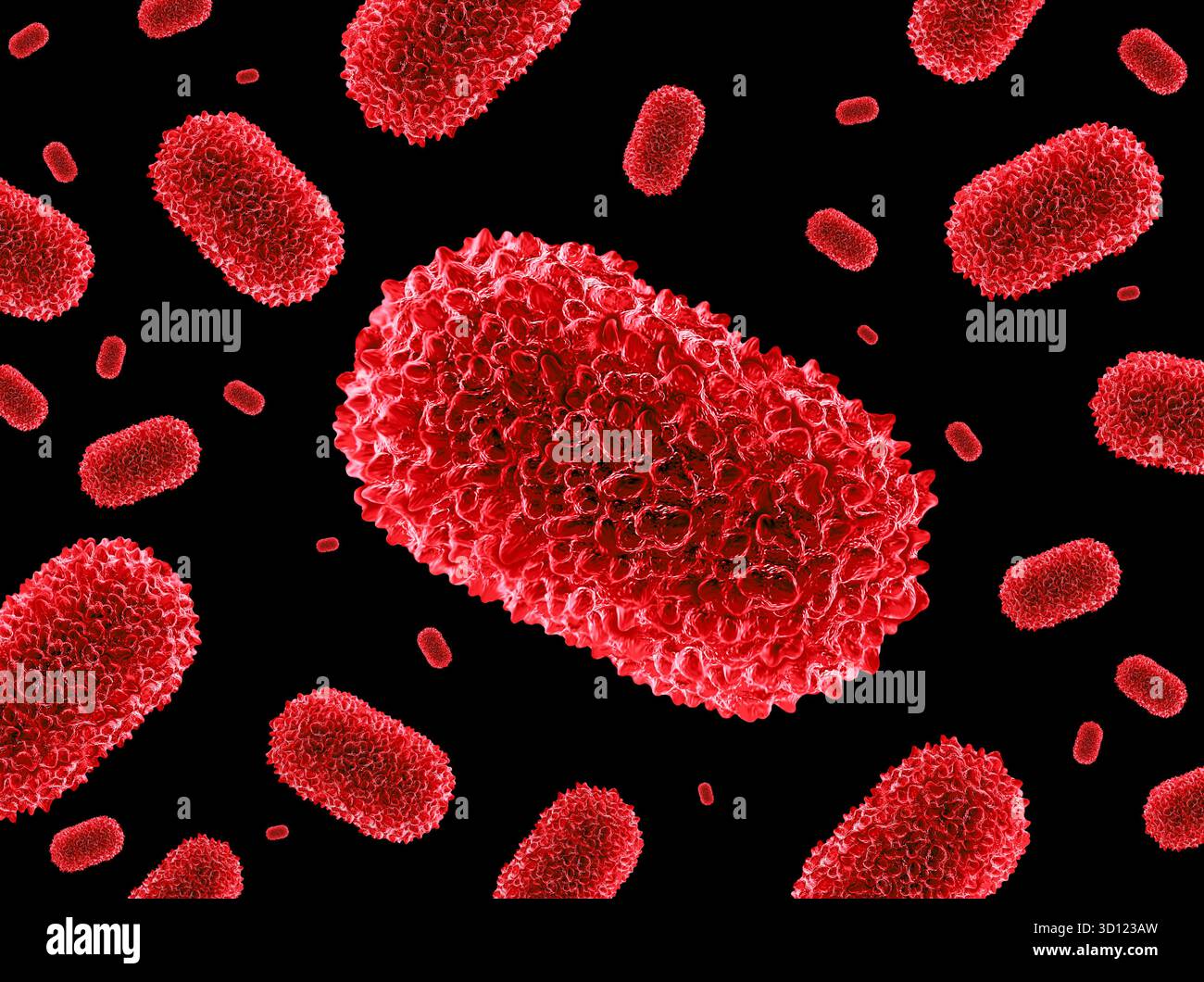 Neuer MPOX-Virusstamm als Clade-I-Variante, was zu einer potenziellen globalen Ausbruchs-Notfallerkrankung und einem viralen Pandemierisiko als ansteckender Erreger führt c Stockfoto