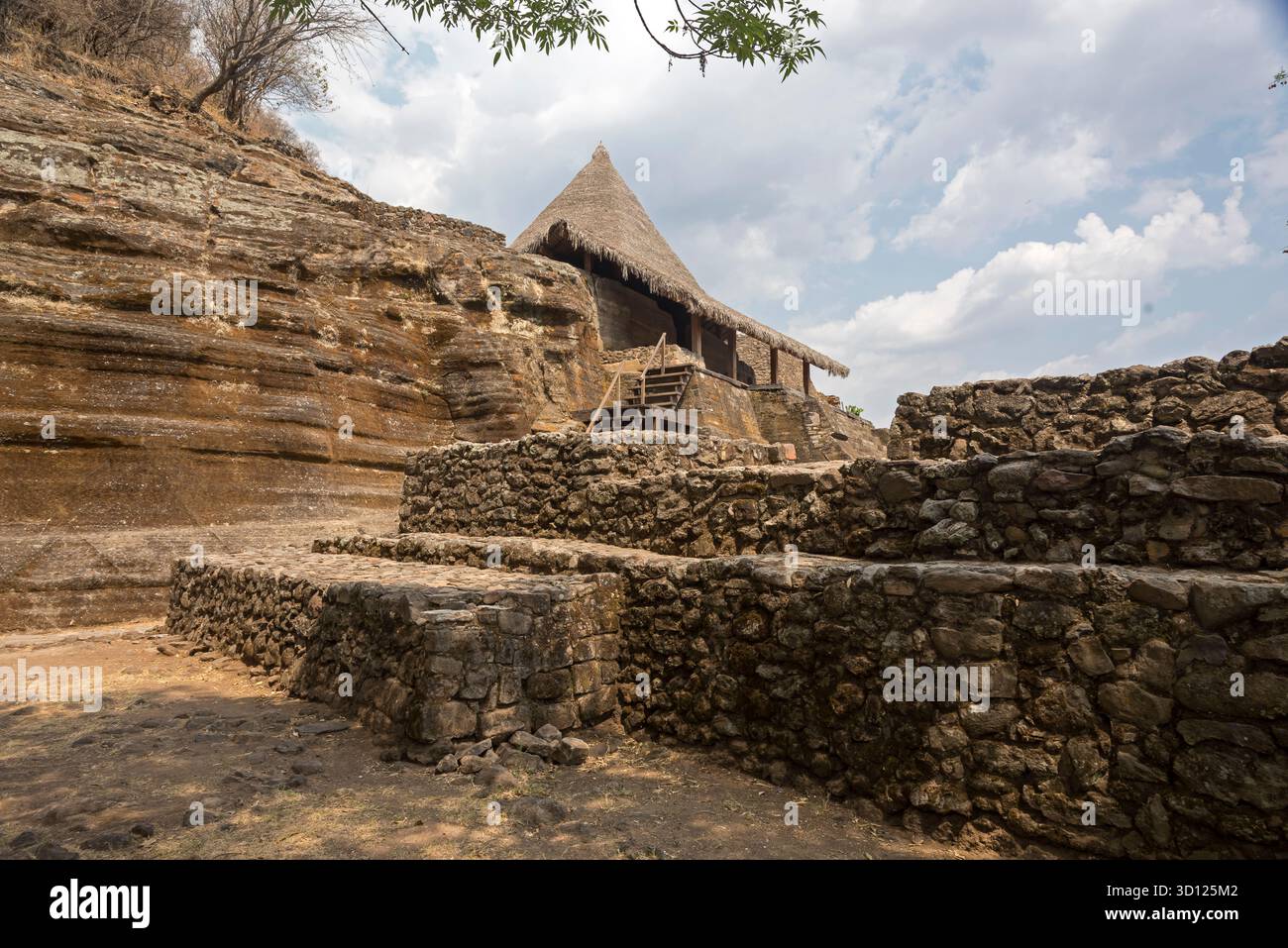 Ein Besuch der archäologischen Stätte Malinalco, Mexiko. Stockfoto