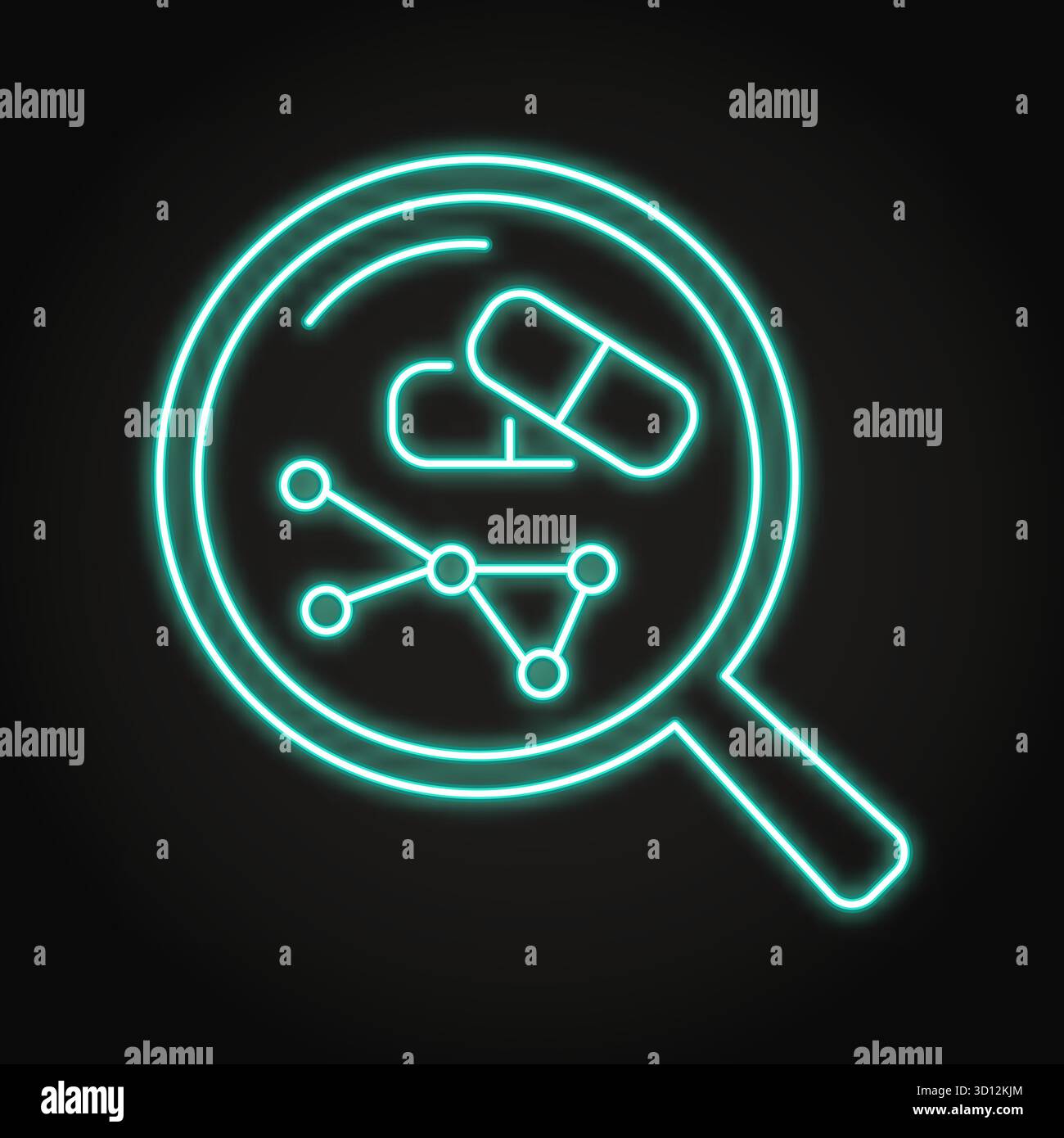 Symbol für Pharmakovigilanz-Neon. Arzneimittelsicherheit, Pharmazie. Vektorabbildung Stock Vektor