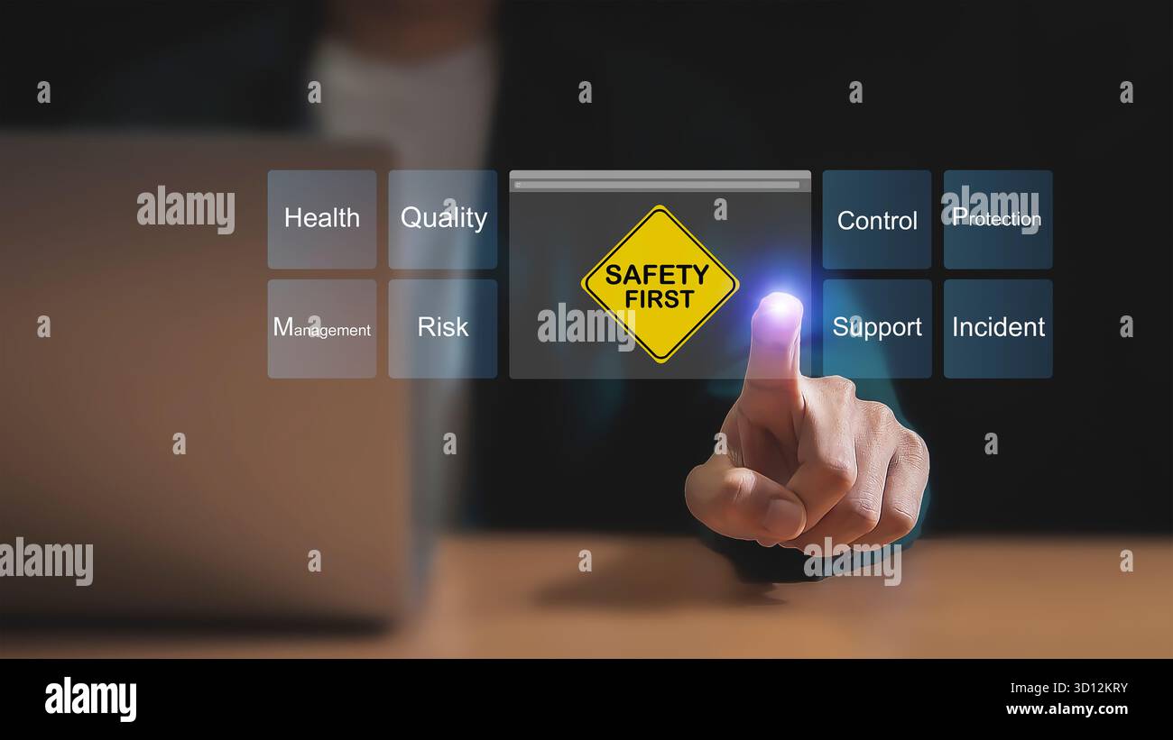 Sicherheitssymbole für Arbeitssicherheit, Sicherheitskonzept. Stockfoto