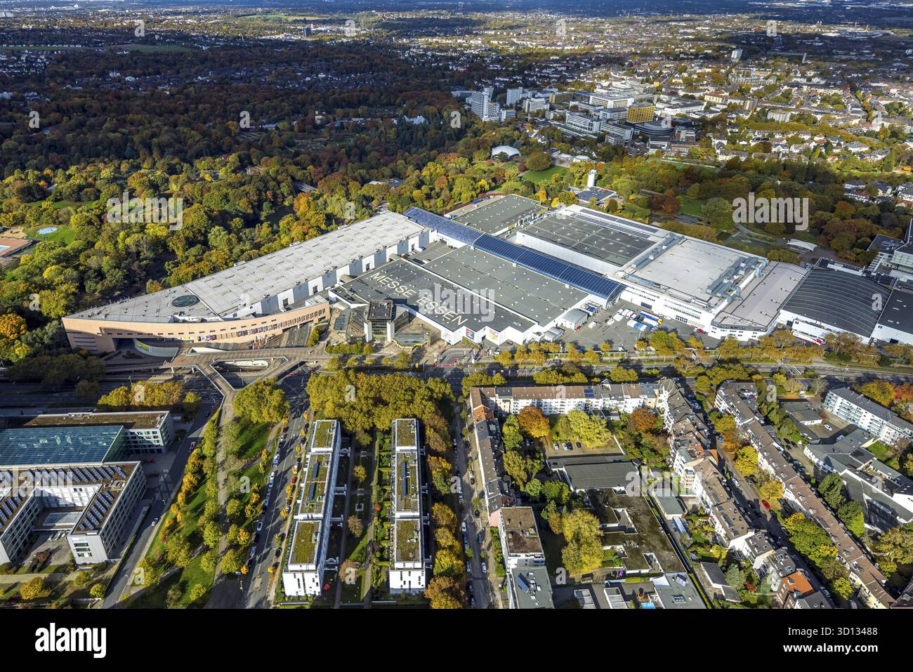 Luftaufnahme, Messe Essen, Übersicht, Bredeney, Essen, Ruhrgebiet, Nordrhein-Westfalen, Deutschland, DE, Europa, Luftbild, Luftbild, Ex Stockfoto