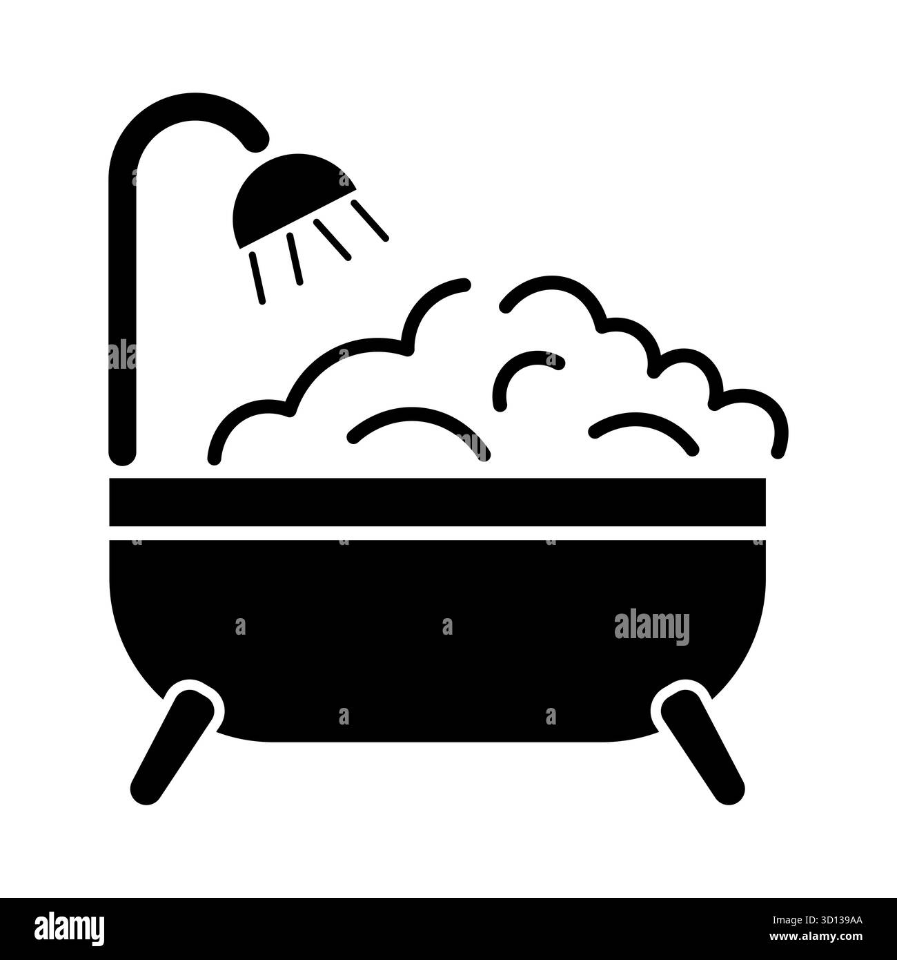 Schaumbad mit Dusche Illustration. Perfekt für Projekte im Zusammenhang mit Sauberkeit, Spa, Wellness, Hygiene, Badezimmerdekor oder Entspannungsthemen. Stock Vektor