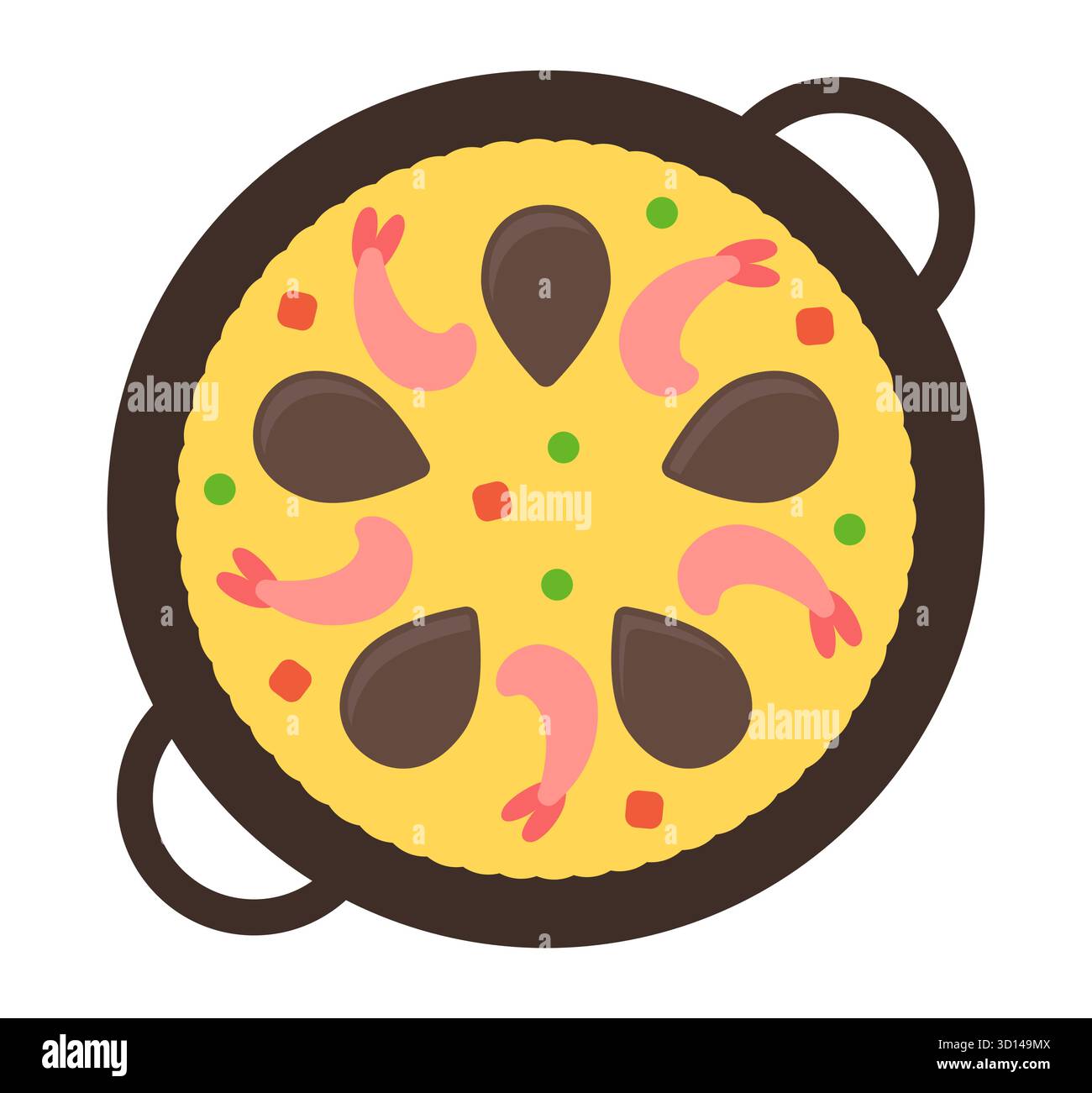 Einfache Meeresfrüchte-Paella. Traditionelles spanisches Gericht. Flache Zeichentrickvektorillustration. Stock Vektor