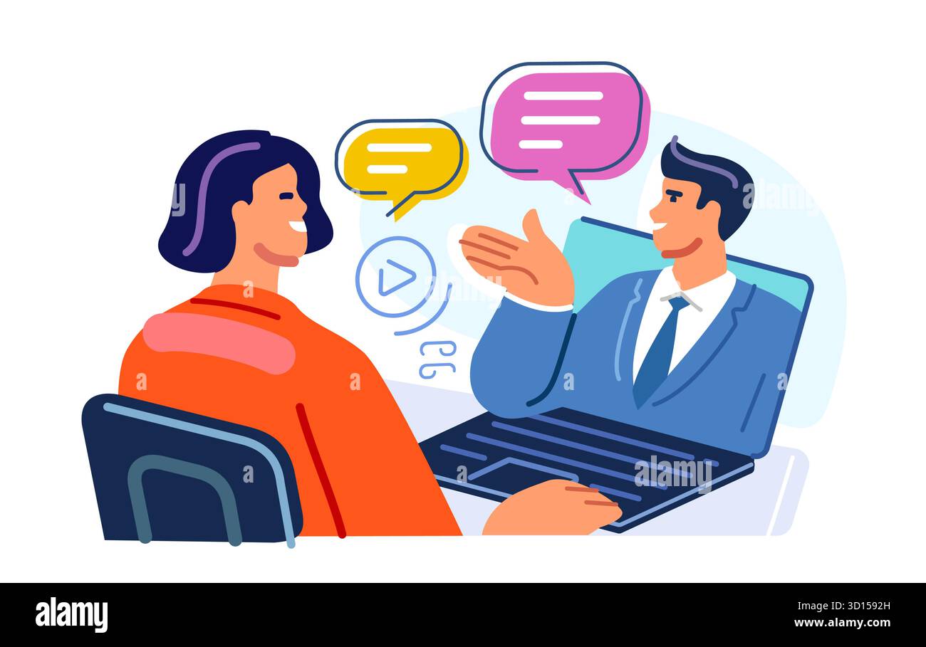 E-Learning zu Hause per Webinar oder Kurs. Moderne Wissensentwicklung mittels Internet-Schulungsunterricht Stock Vektor