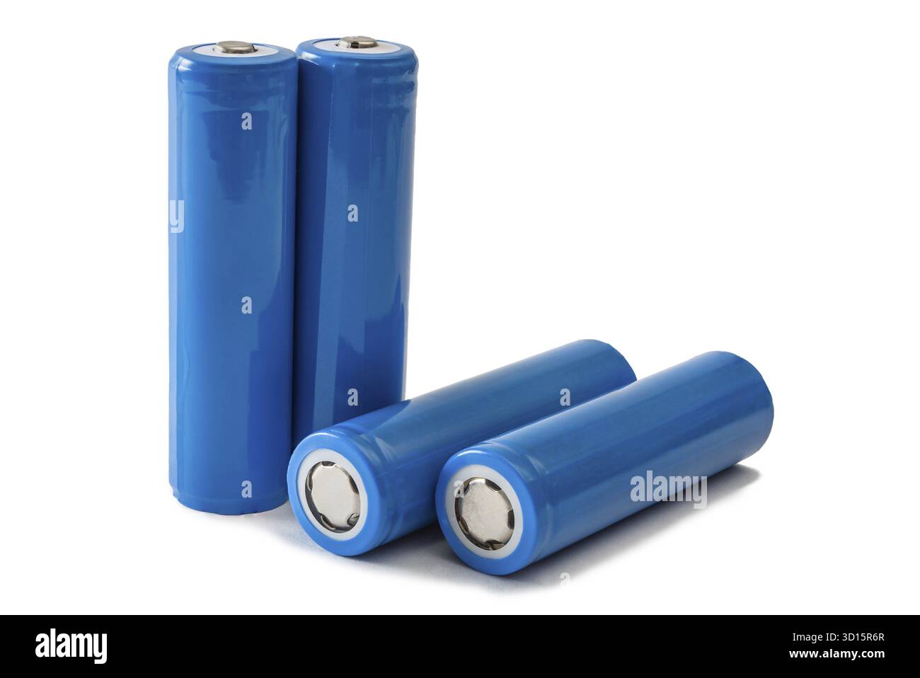 Batterien 18650 isoliert auf weißem Hintergrund Stockfoto