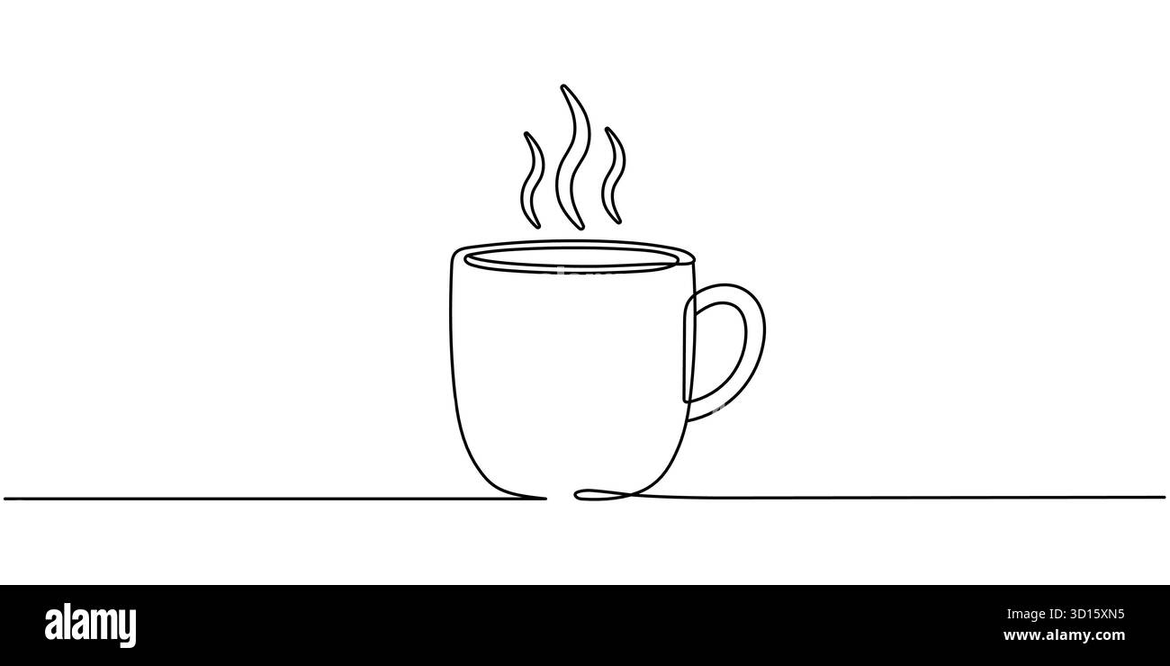Eine Tasse heißer Tee oder Kaffee durchgehende Strichzeichnung. Bearbeitbare Kontur. Stock Vektor