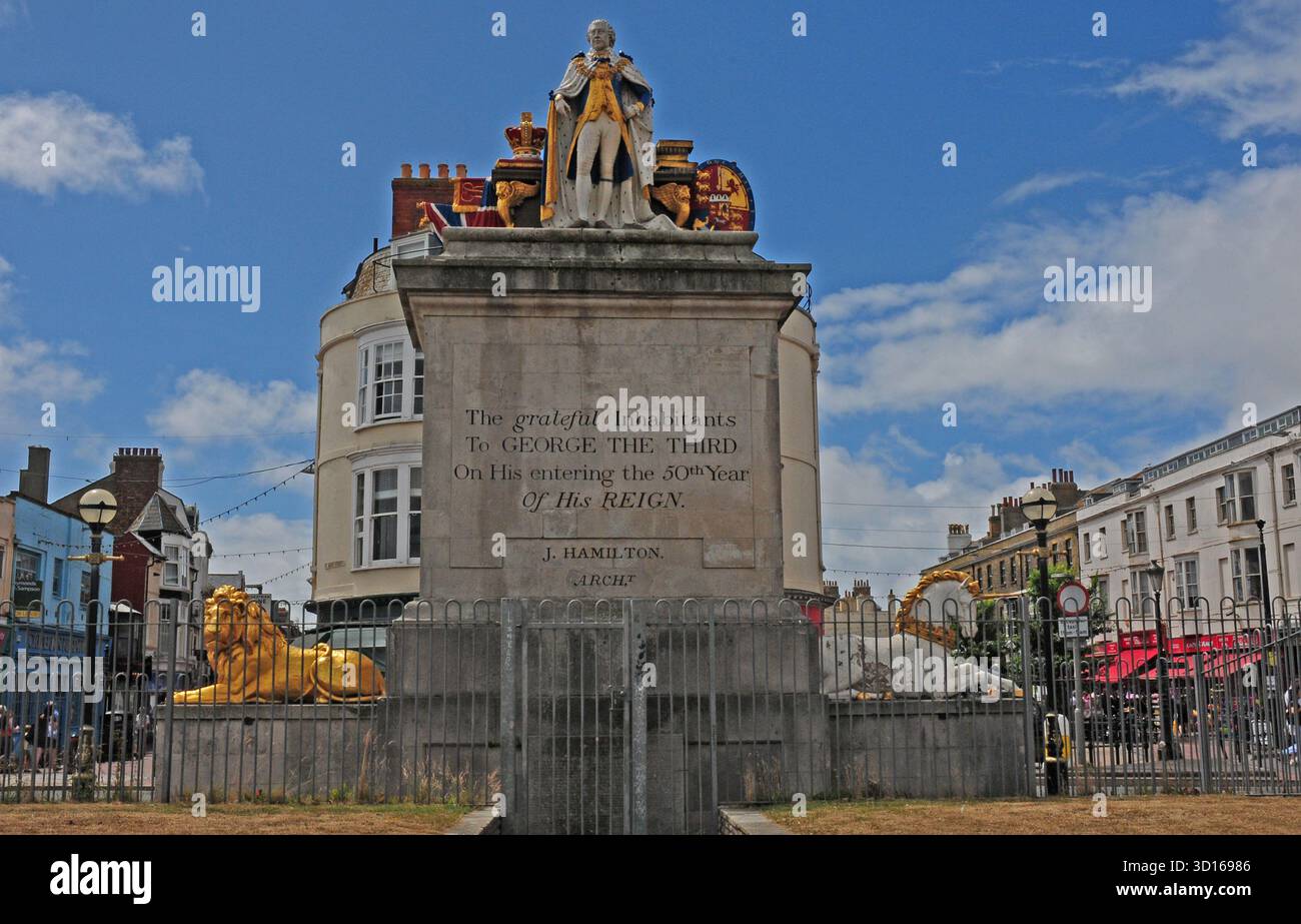 Denkmal für Georg III. Auf der Esplanade in Weymouth. Stockfoto