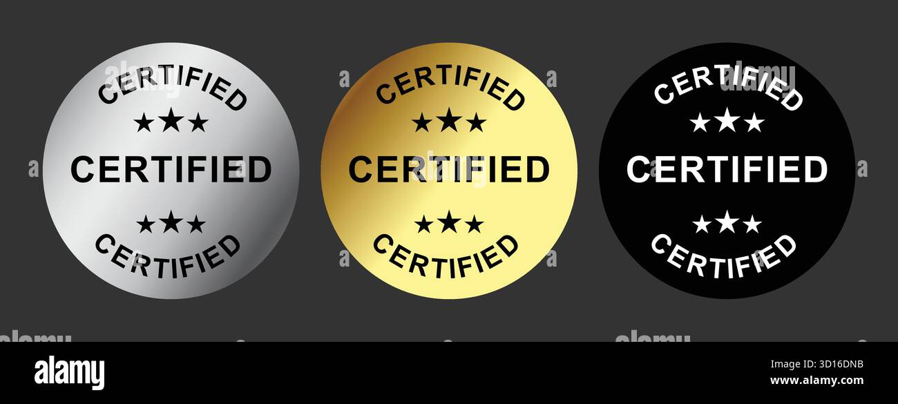 Zertifizierte Badge-Symbole für Produktzulassung und Qualitätssicherung Stock Vektor