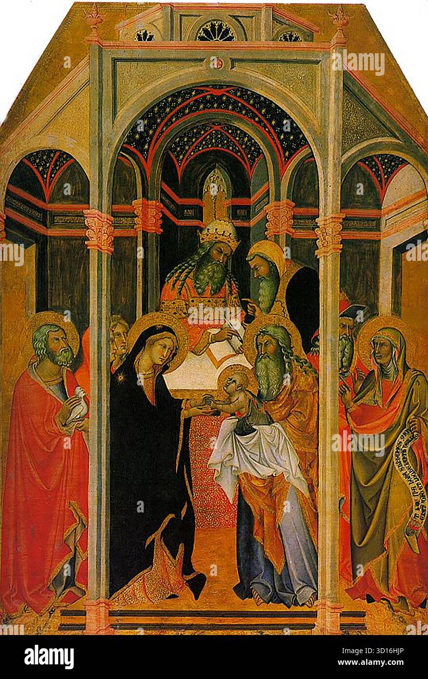 BARTOLO DI FREDI (* ca. 1330, Siena, d. ca. 1410, Siena) die Präsentation im Tempel - Wood Mus?e du Louvre, Paris --- Schlüsselwörter: ----------------- Autor: BARTOLO DI FREDI Titel: Die Präsentation im Tempel Zeitlinie: 1351-1400 Schule: Italienische Form: Malerei Typ: Religiös Stockfoto