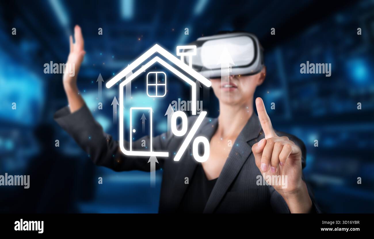 Erfahren Sie, wie Virtual Reality den Immobilienmarkt mit visuellen Datendarstellungen verändert und Agenten und Käufern dabei hilft, die Immobilienpreise zu steuern Stockfoto
