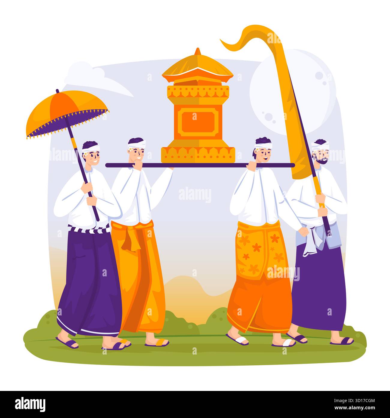 Balinesische Kulturtradition der Melasti-Zeremonie Vektor-Illustration Stock Vektor