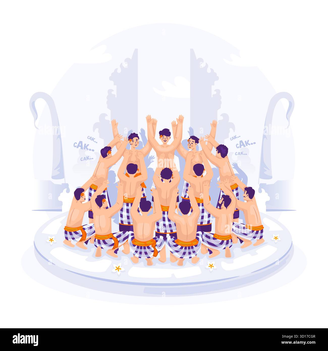 Balinesische Kecak Tanzperformance Vektor-Illustration Stock Vektor