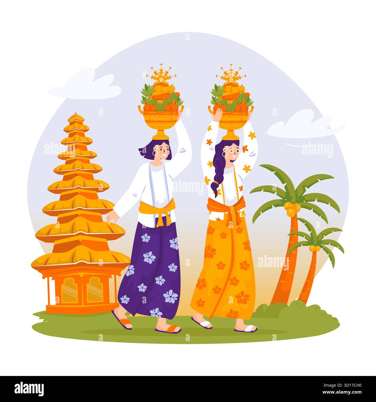 Balinesische kulturelle Tradition der Galungan und Kuningan Vektor Illustration Stock Vektor