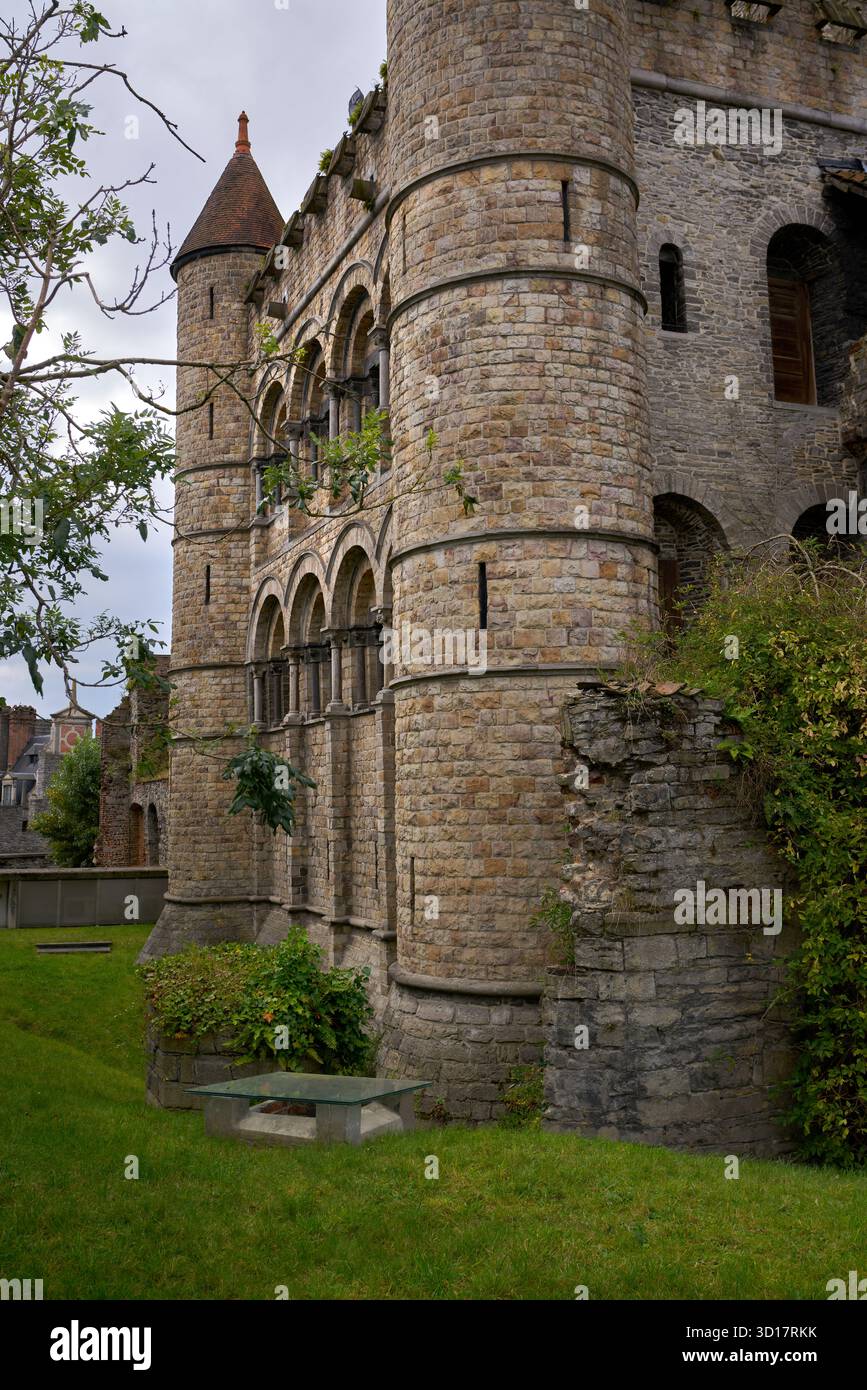 Wanddetail Historisches Schloss Gravensteen Gent Belgien. Das historische mittelalterliche Schloss Gravensteen in Gent, Belgien. Auch bekannt als die Burg der Kuh Stockfoto