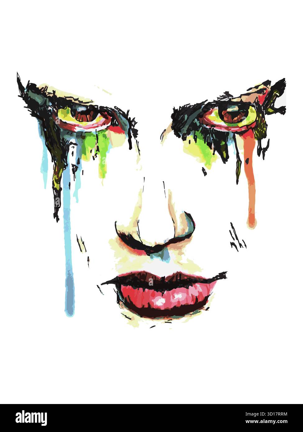 Ein Aquarellbild eines tränenreichen Gesichts ist in diesem Vektor zu sehen. Stock Vektor
