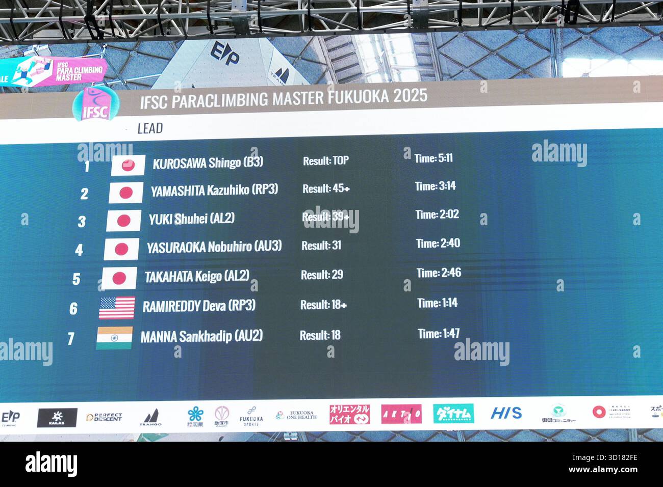 Iizuka Japan. Oktober 2025. Allgemeine Ansicht, 26. OKTOBER 2025 - Para Climbing : Medaillenzeremonie im Iizuka Sports Resort The Retreat während des IFSC Climbing Grand Finals Fukuoka 2025 in Iizuka Japan. Quelle: SportsPressJP/AFLO/Alamy Live News Stockfoto