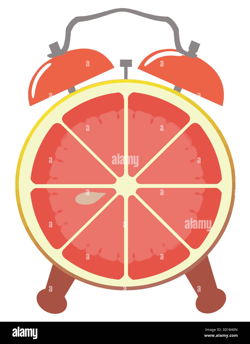 Guten Morgen Wecker und ein Frühstück mit Grapefruit ist in einem Vektor gesehen. Stock Vektor