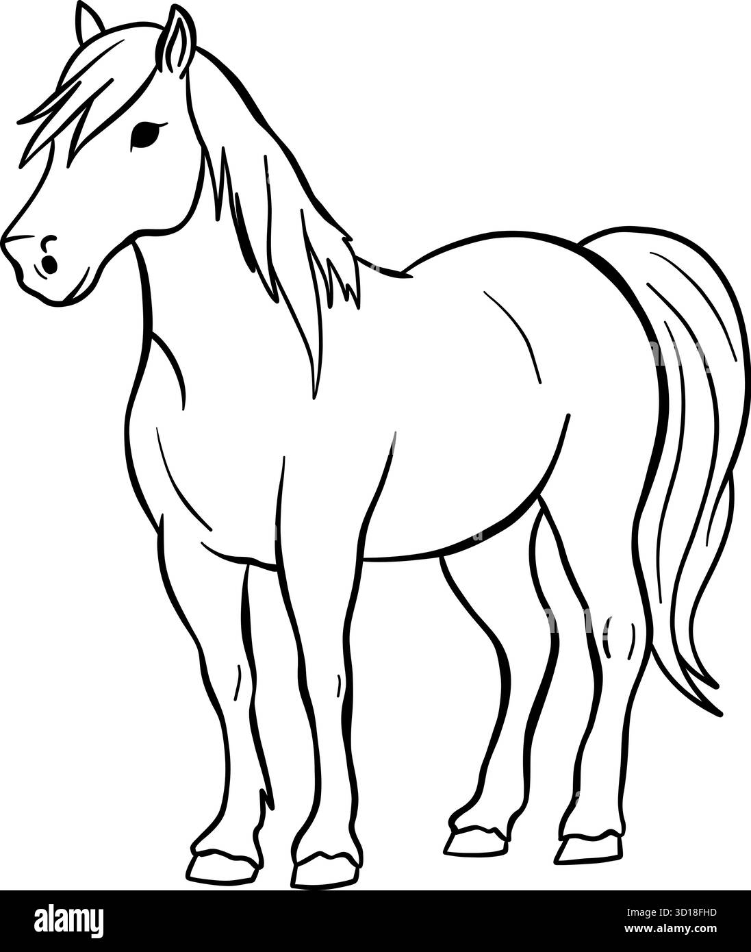 Malseite Pferd Vektor Illustration für Kinder. Benutzerfreundlich und individuell anpassbar. Perfekt für Arbeitsblätter im Vorschulalter und Kindergarten, Homeschooling-Partner Stock Vektor