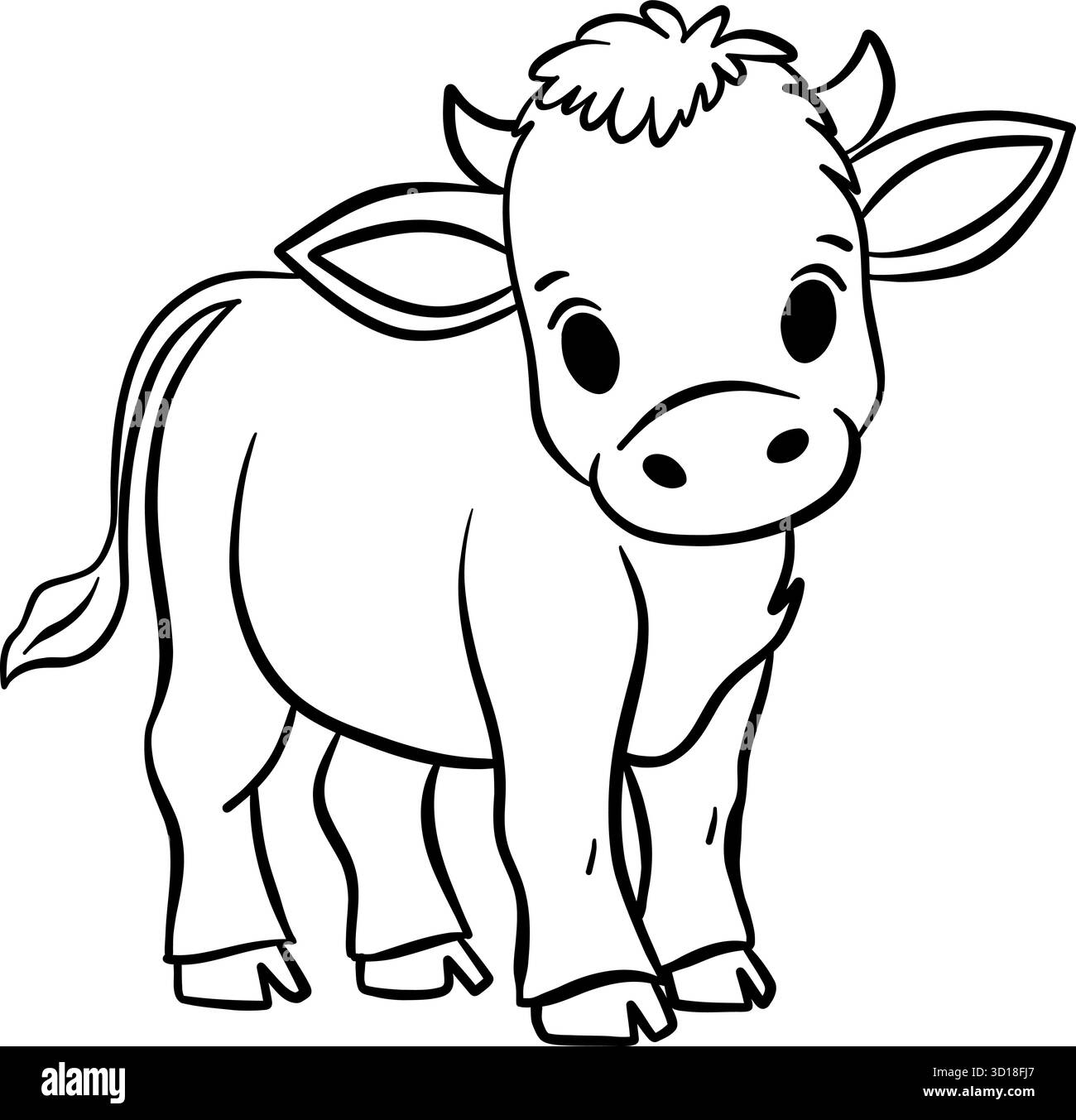 Ausmalseite Pferd Kuh Illustration für Kinder. Benutzerfreundlich und individuell anpassbar. Perfekt für Vorschulkinder und Kindergartenarbeitsblätter, Homeschooling Stock Vektor