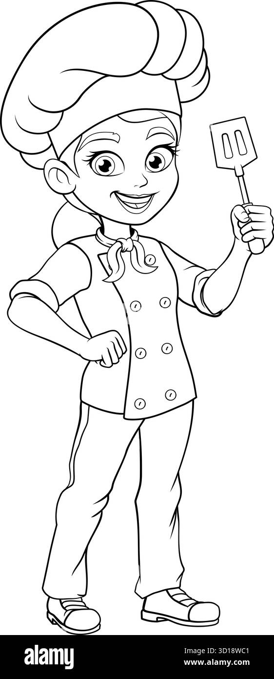 Cartoon-Chefin Lächelt Mit Spatel Stock Vektor