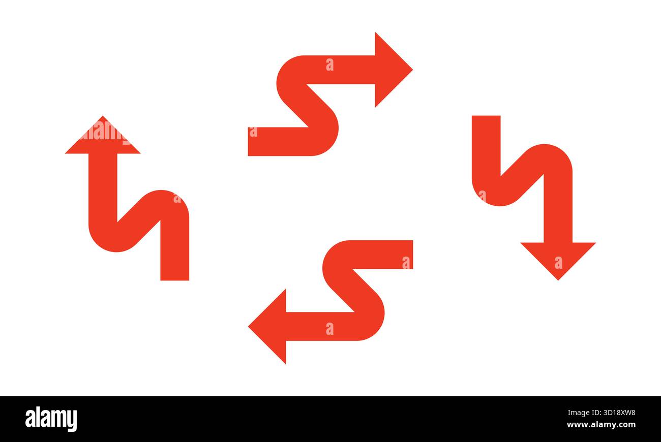 Rote Spiralpfeile – Symbolsatz Für Abstrakte Drehrichtung Stock Vektor