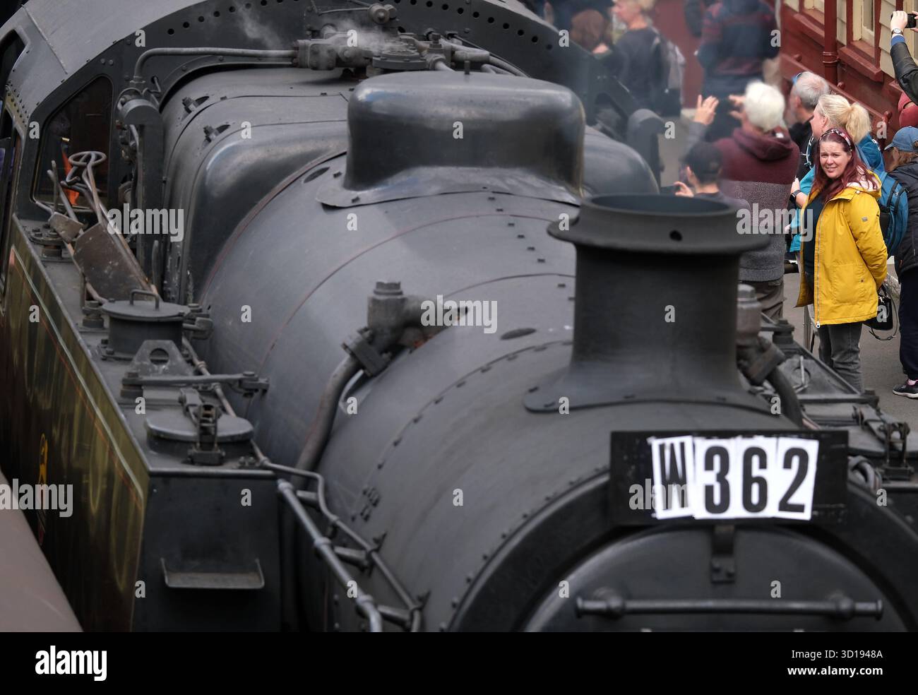 North Yorkshire Moors Railway, Goathland, Yorkshire, Vereinigtes Königreich. Dampffestival und Gala. 2025. Oldtimer-Lokomotiven und Fahrzeuge. Stockfoto