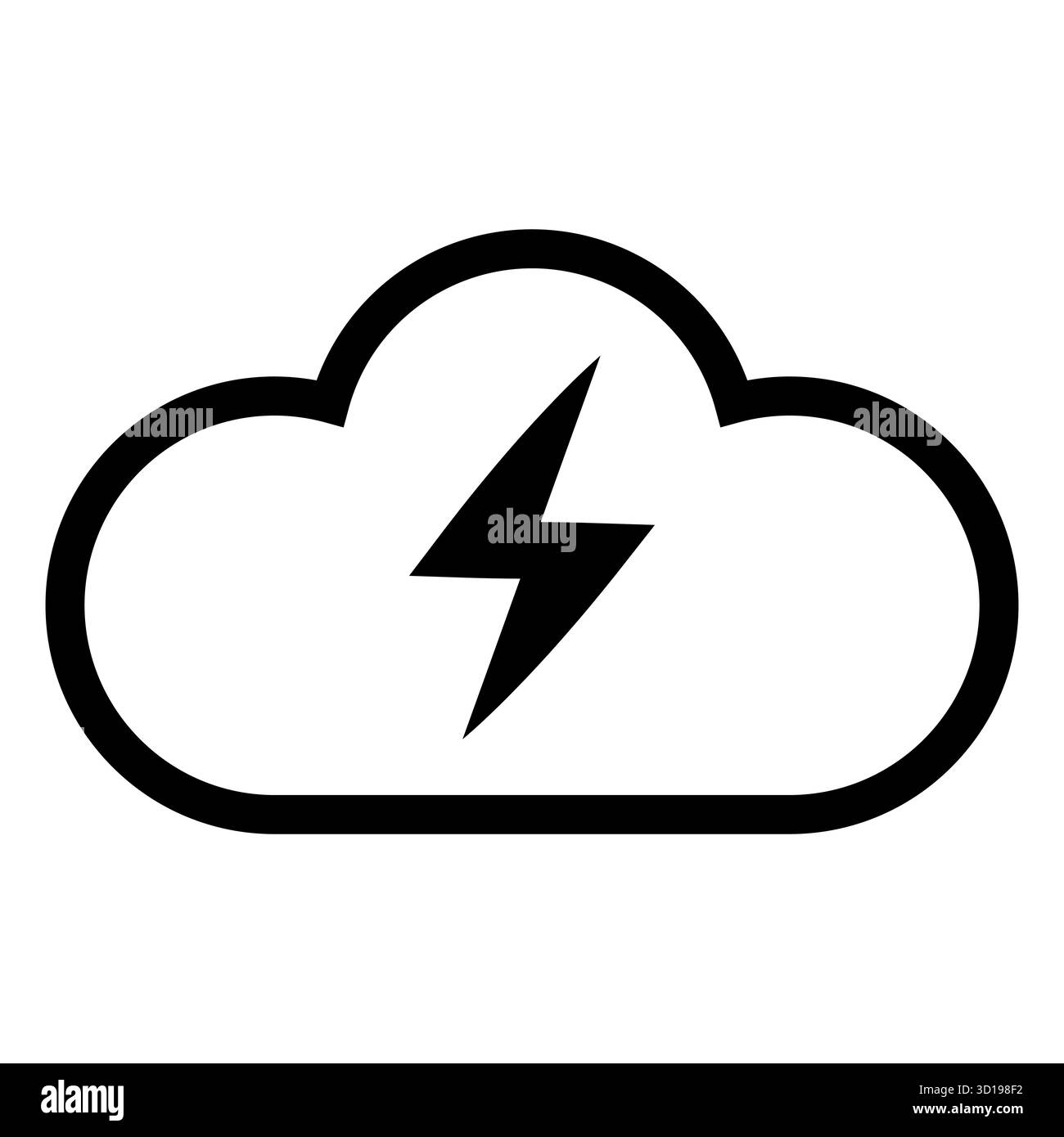 Symbol für Sturmwetter. Blitzsymbol der Wolke. Einfaches Vektorumrisszeichen. Abbildung elektrische Leistung. EPS 10. Stock Vektor