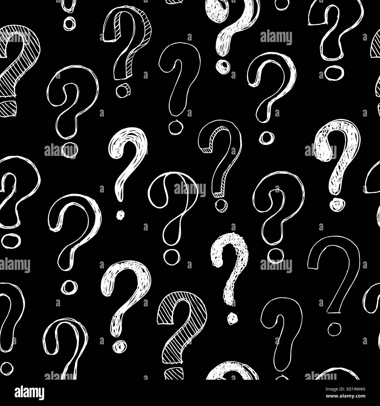 Nahtloses Muster mit handgezeichneten Kritzelfragzeichen. Vektorabbildung Stock Vektor