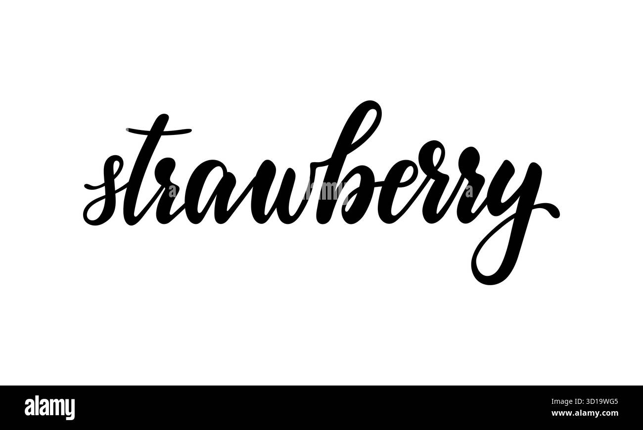 Schöne handgezeichnete kreative Kalligraphie, Pinselstift Schriftzug Text Erdbeere. Design für Weihnachtsgrußkarte und Einladung zum saisonalen Sommerurlaub Stock Vektor