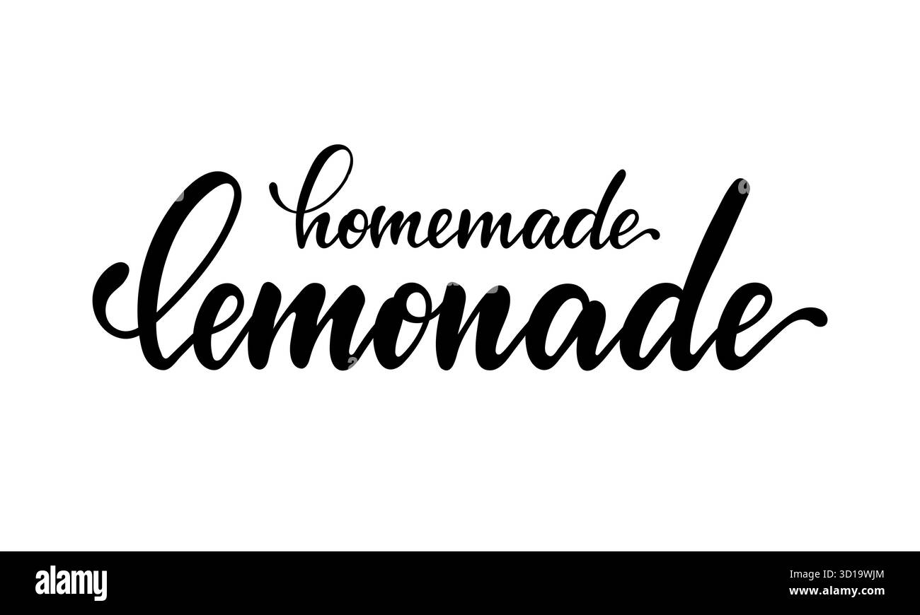 Schwarz-weiße Schriftzüge hausgemachte Lemonade. Handgezeichnetes Textaufkleber-Kit auf gesunden kühlenden Getränken. Moderne Kalligraphie für Restaurant, ca. Stock Vektor